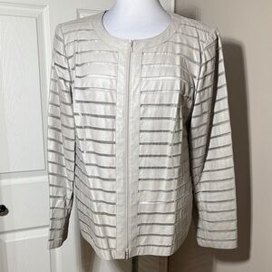 LAFAYETTE 148 NY Plus Size Women’s "Tilda" striped leather jacket light gray